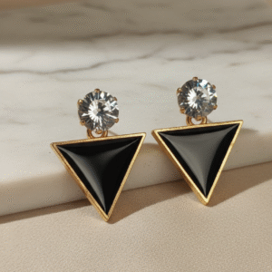 black triangle drop earrings with gold finish & crystal stud – stylish party wear earrings for women