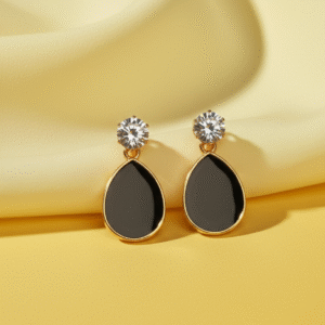elegant black teardrop drop earrings for women – gold plated crystal stud statement jewelry