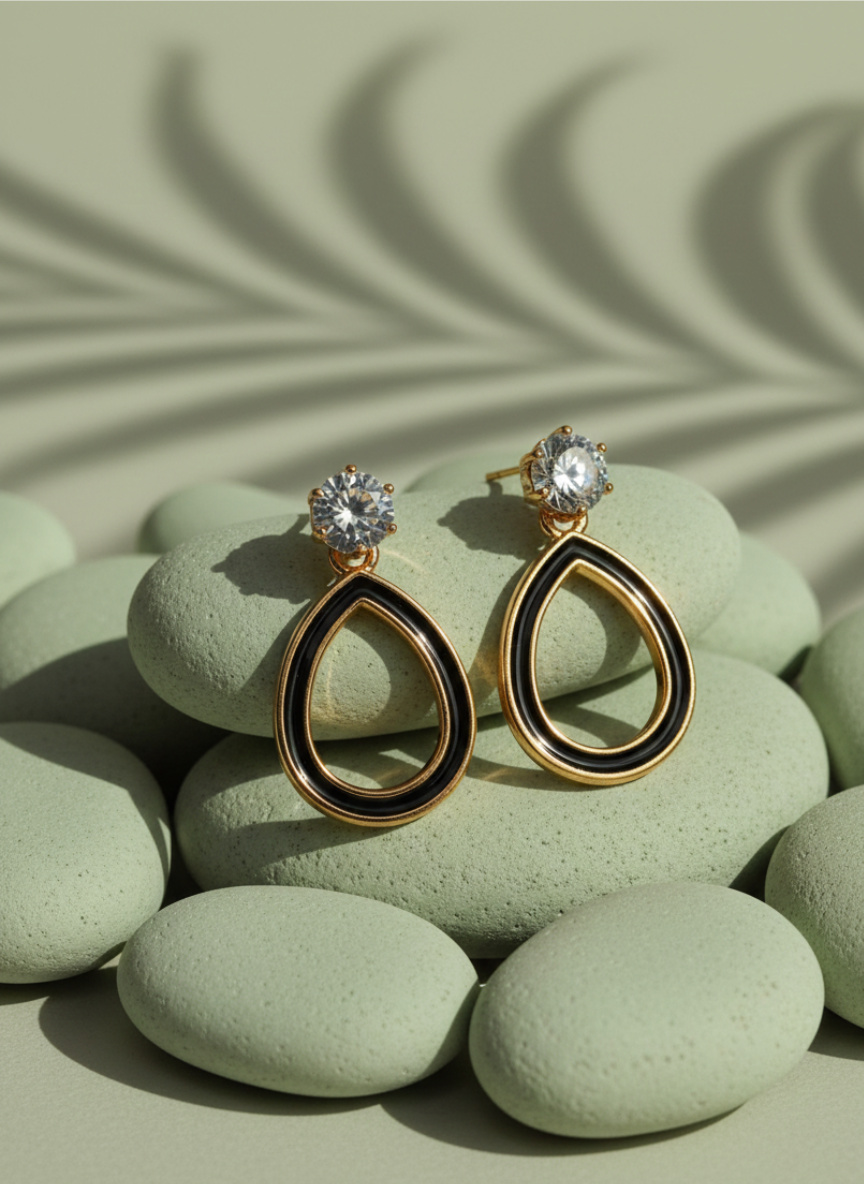 elegant gold teardrop earrings with crystal studs | lightweight daily & party wear elegant gold teardrop earrings with crystal studs | lightweight daily & party wear