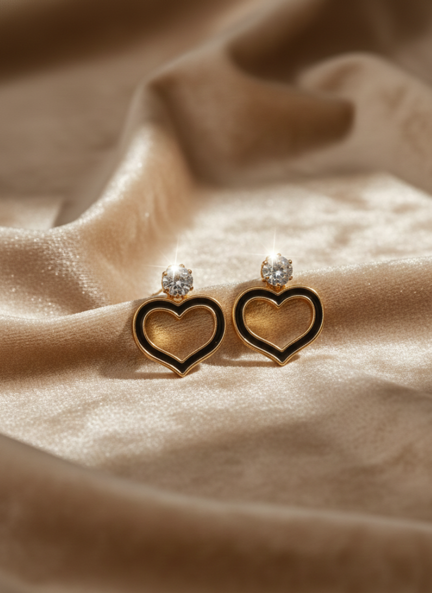 elegant gold heart stud earrings for women | classy daily & party wear elegant gold heart stud earrings for women | classy daily & party wear