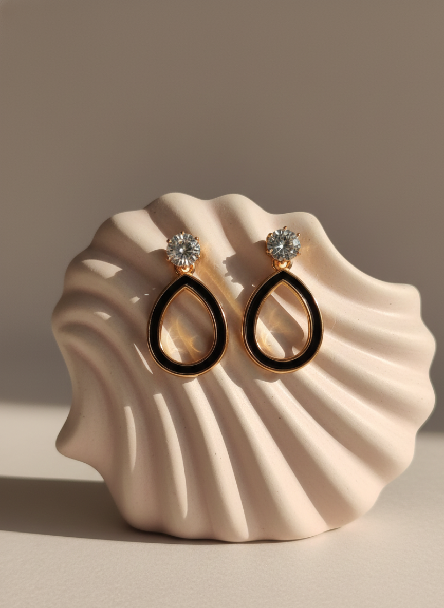 elegant gold teardrop earrings with crystal studs | lightweight daily & party wear elegant gold teardrop earrings with crystal studs | lightweight daily & party wear