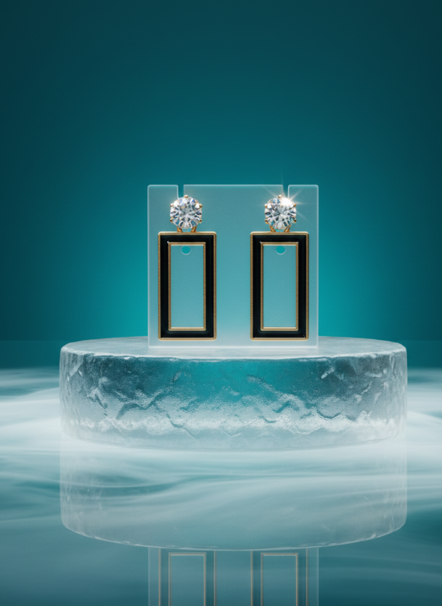 stylish black open rectangle drop earrings for women – gold plated geometric crystal studs stylish black open rectangle drop earrings for women – gold plated geometric crystal studs