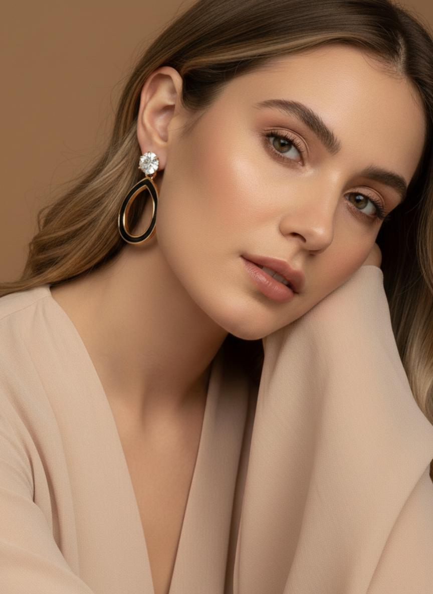 elegant gold teardrop earrings with crystal studs | lightweight daily & party wear elegant gold teardrop earrings with crystal studs | lightweight daily & party wear