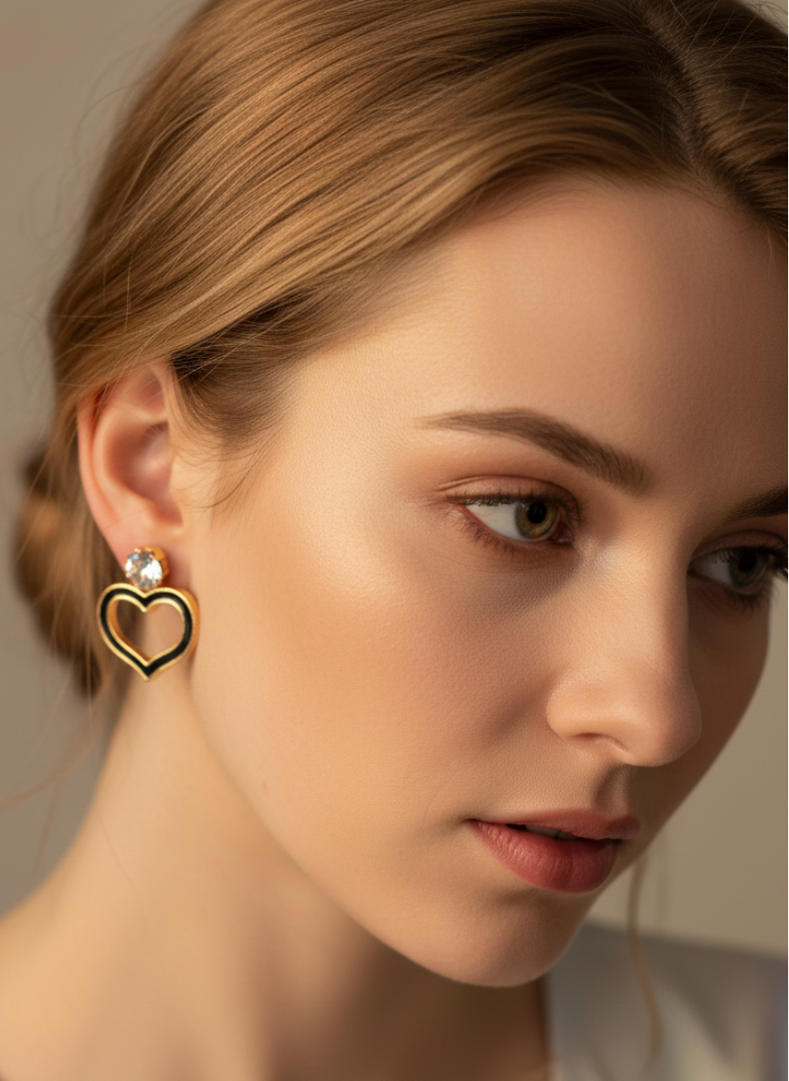 elegant gold heart stud earrings for women | classy daily & party wear elegant gold heart stud earrings for women | classy daily & party wear