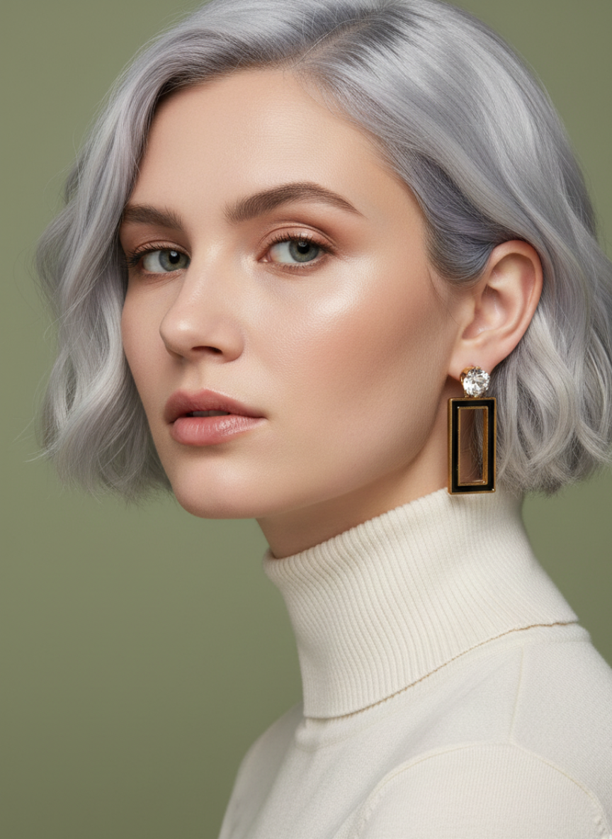 stylish black open rectangle drop earrings for women – gold plated geometric crystal studs stylish black open rectangle drop earrings for women – gold plated geometric crystal studs