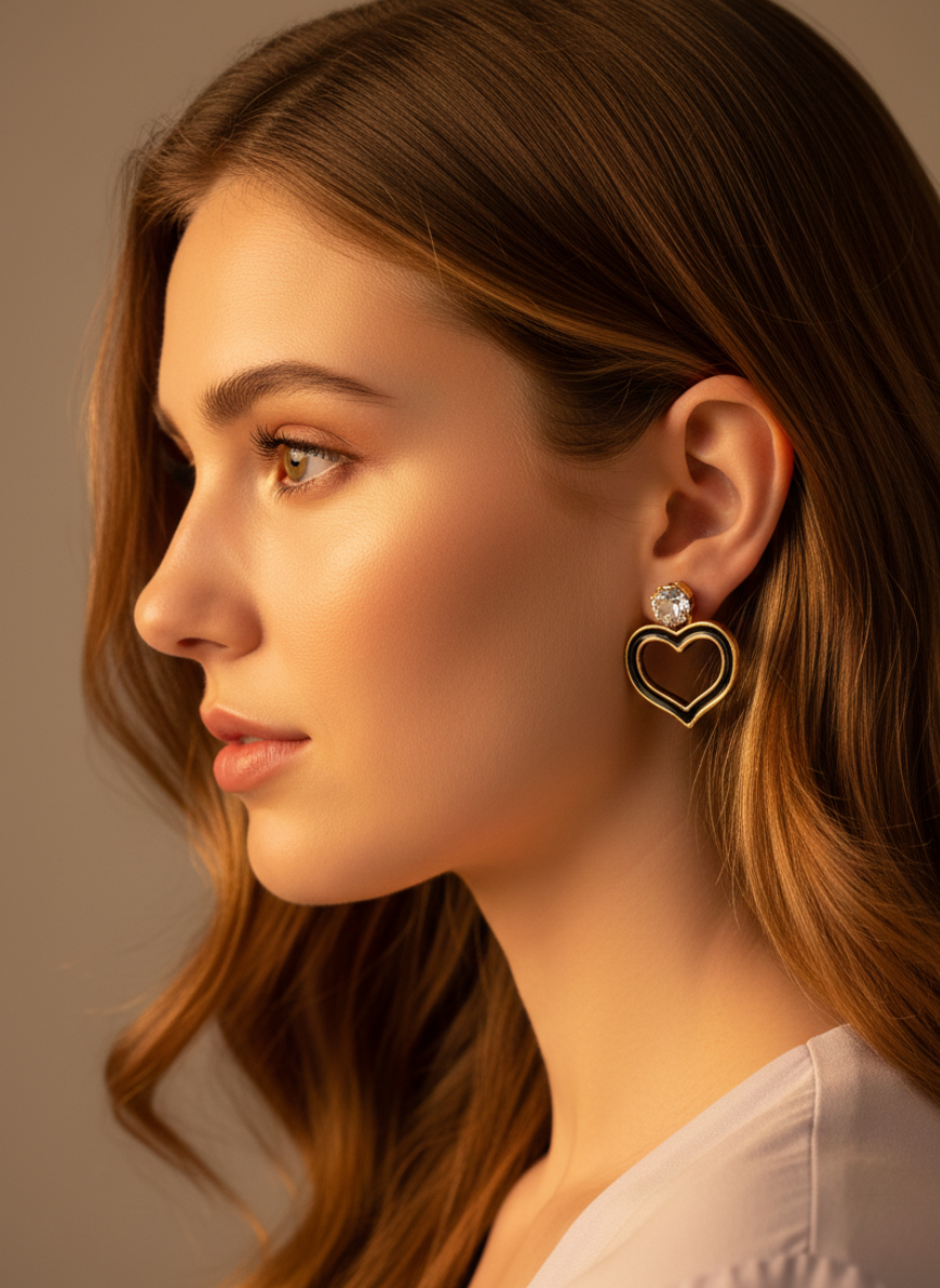 elegant gold heart stud earrings for women | classy daily & party wear elegant gold heart stud earrings for women | classy daily & party wear