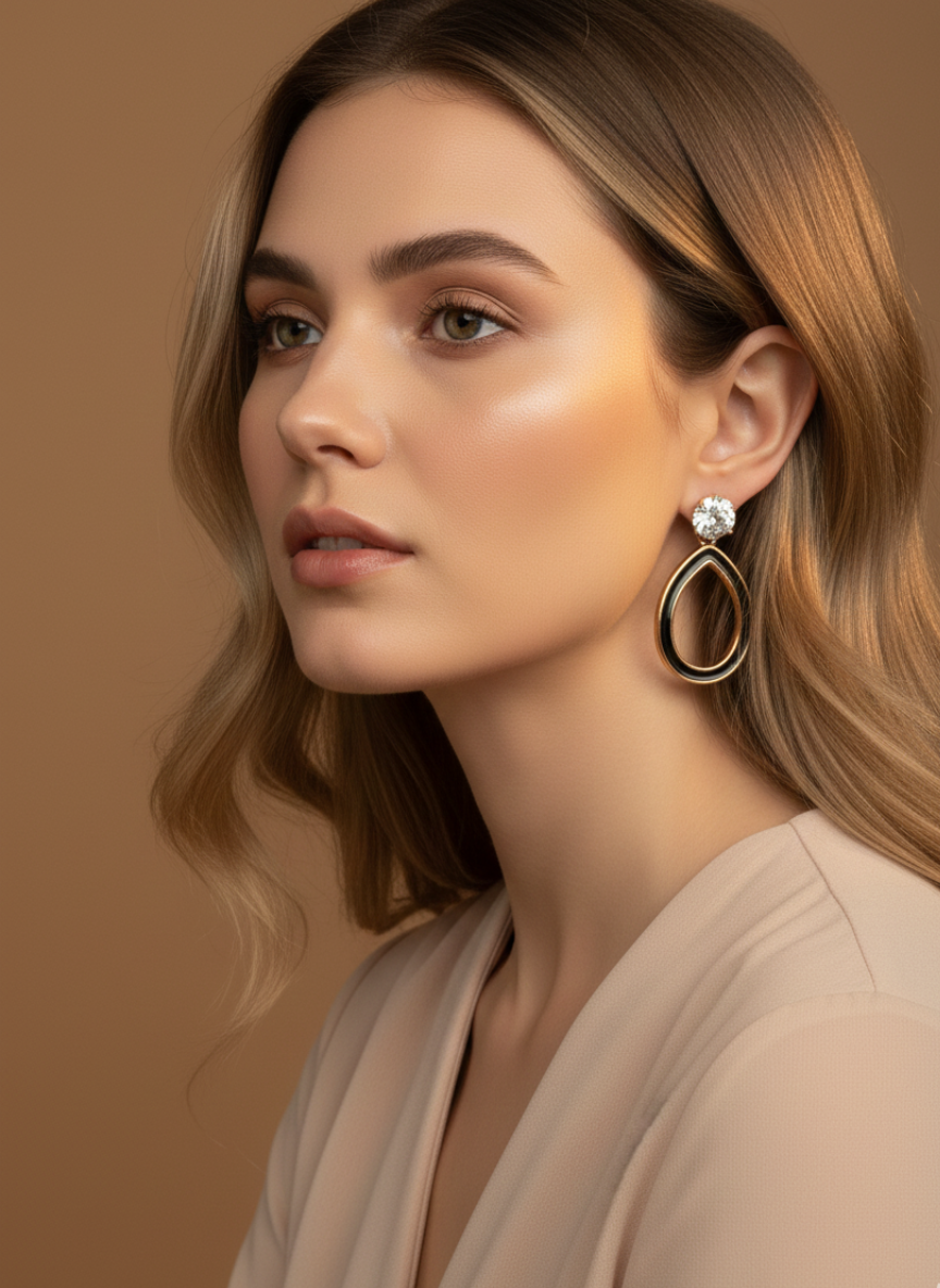 elegant gold teardrop earrings with crystal studs | lightweight daily & party wear elegant gold teardrop earrings with crystal studs | lightweight daily & party wear