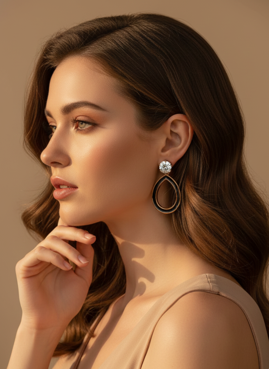 elegant gold teardrop earrings with crystal studs | lightweight daily & party wear elegant gold teardrop earrings with crystal studs | lightweight daily & party wear